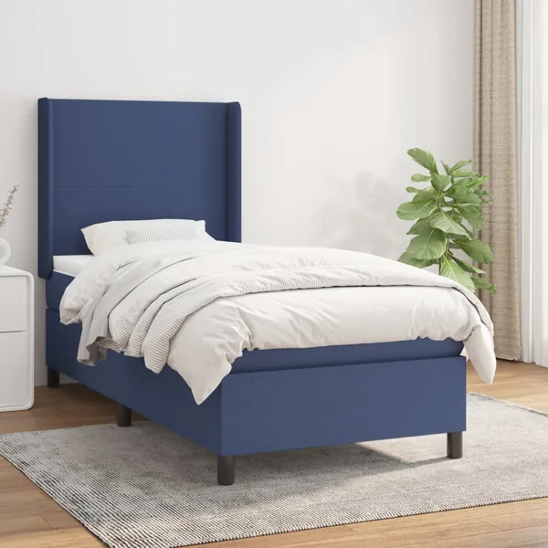 Sommier à lattes de lit avec matelas Bleu 90x190 cm Tissu