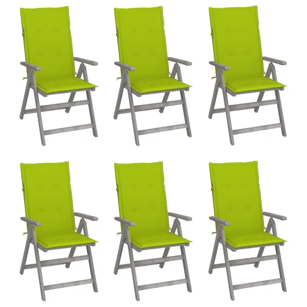Chaises inclinables de jardin lot de 6 et coussins Bois acacia