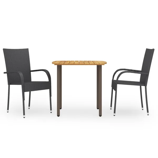 Ensemble à manger de jardin 3pcs Résine tressée Noir