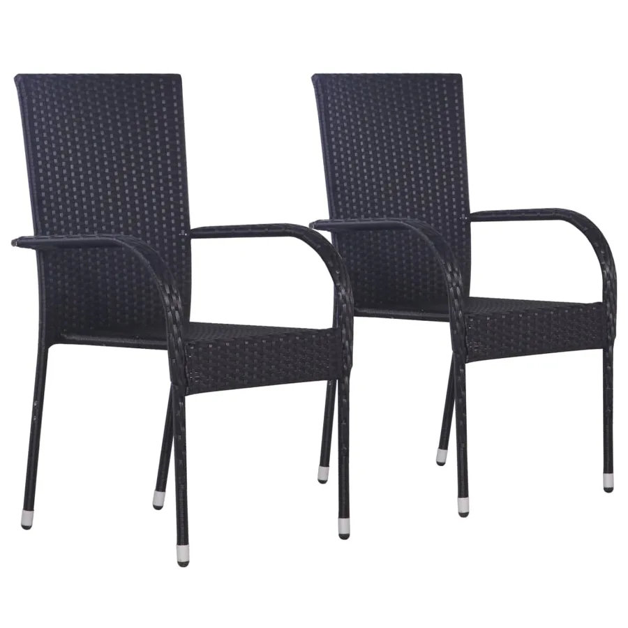Ensemble à manger de jardin 3pcs Résine tressée Noir - 2