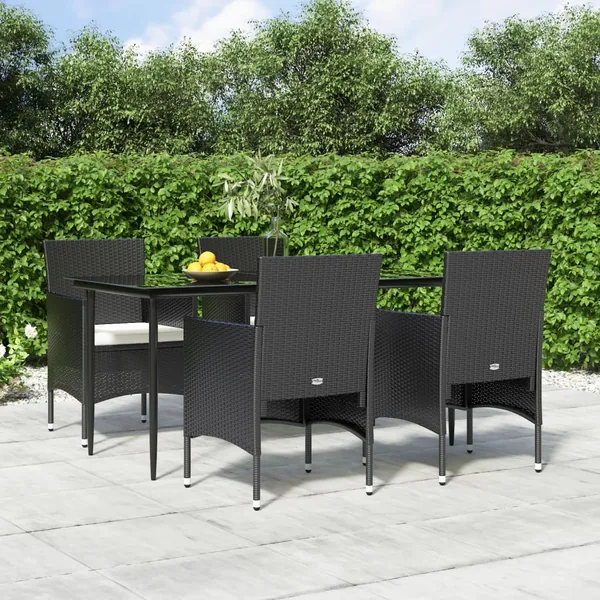 Ensemble à manger de jardin avec coussins 5 pcs Noir