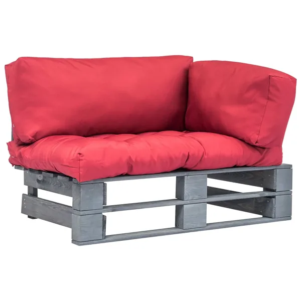 Canapé de jardin palette avec coussins rouge Pinède