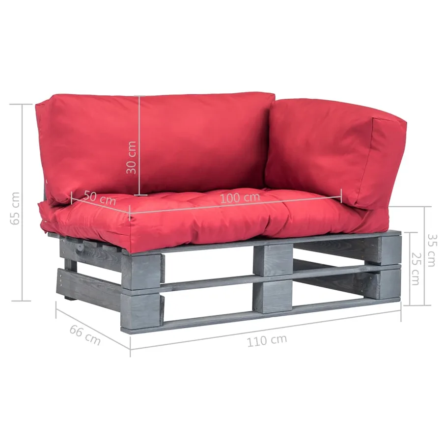Canapé de jardin palette avec coussins rouge Pinède - 7