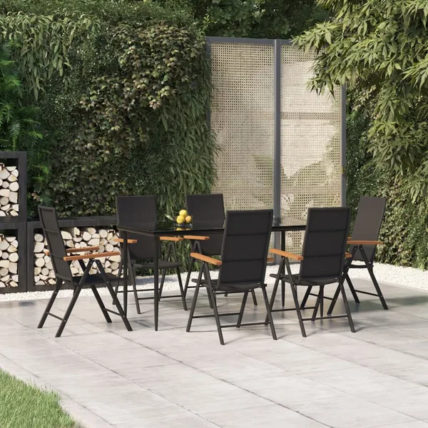 Ensemble à manger de jardin 7 pcs Noir et marron Résine tressée