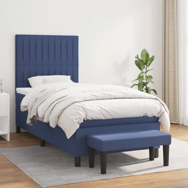Sommier à lattes de lit avec matelas Bleu 90x200 cm Tissu