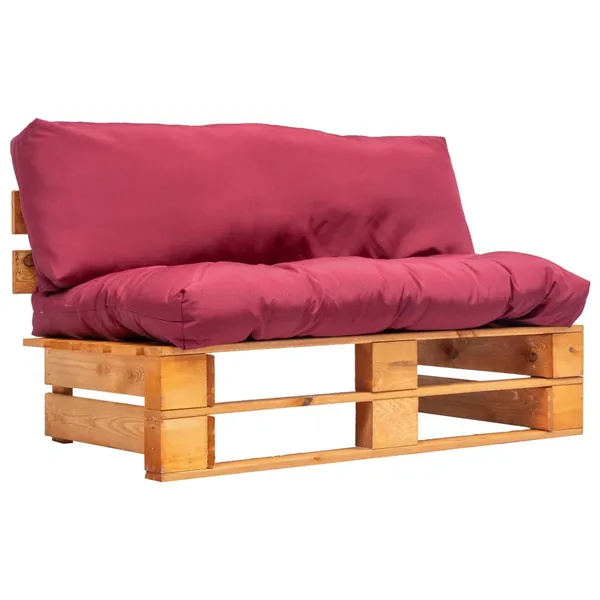 Canapé de jardin palette avec coussins rouge Pinède