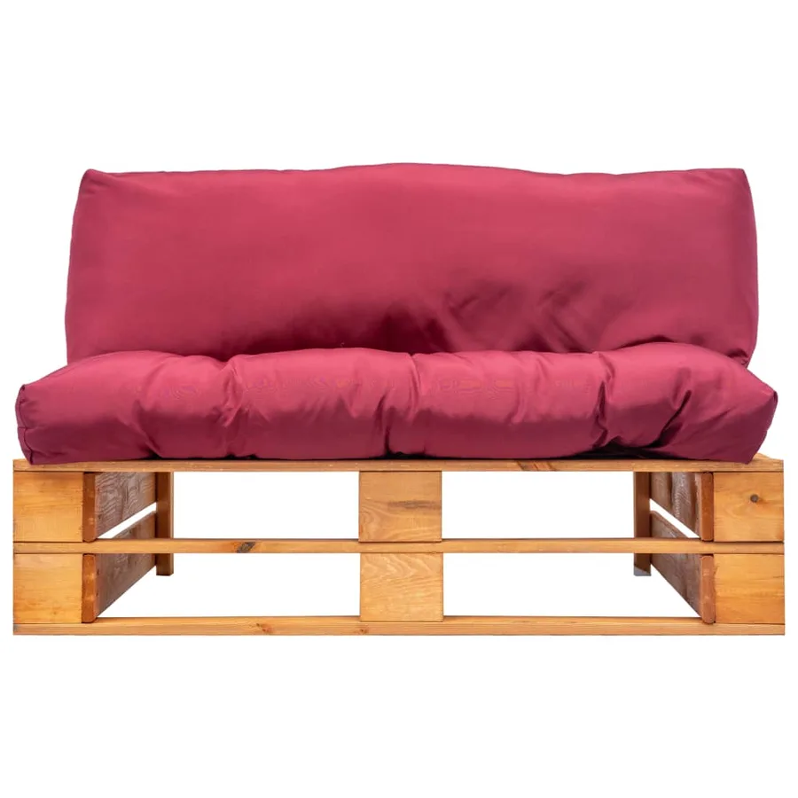 Canapé de jardin palette avec coussins rouge Pinède - 2