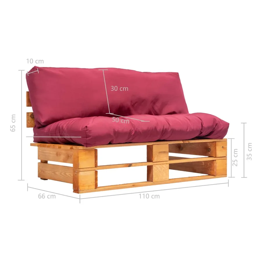 Canapé de jardin palette avec coussins rouge Pinède - 5
