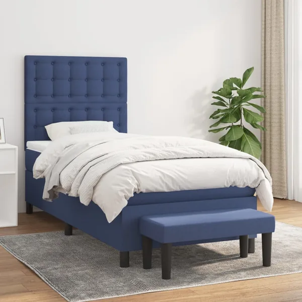 Sommier à lattes de lit avec matelas Bleu 80x200 cm Tissu