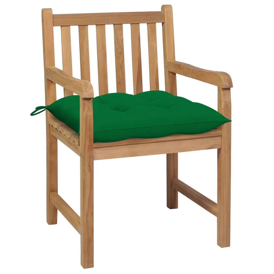 Chaises de jardin lot de 2 et coussins vert Bois de teck massif - 2