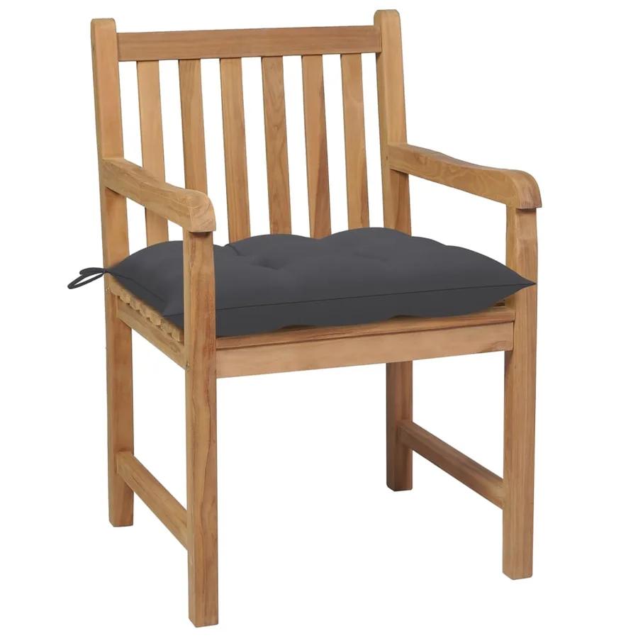 Chaises de jardin lot de 4 avec coussins anthracite Teck solide - 3
