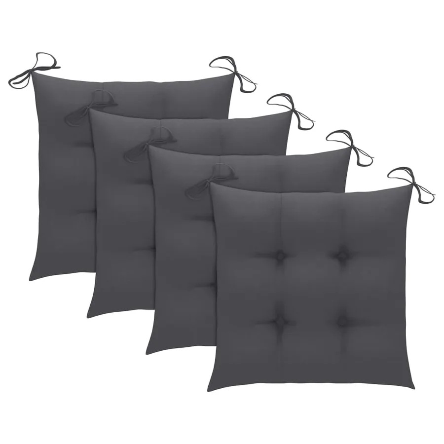 Chaises de jardin lot de 4 avec coussins anthracite Teck solide - 7