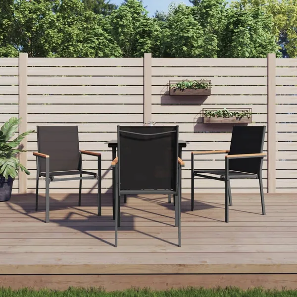 Ensemble à manger de jardin 5 pcs noir textilène et acier
