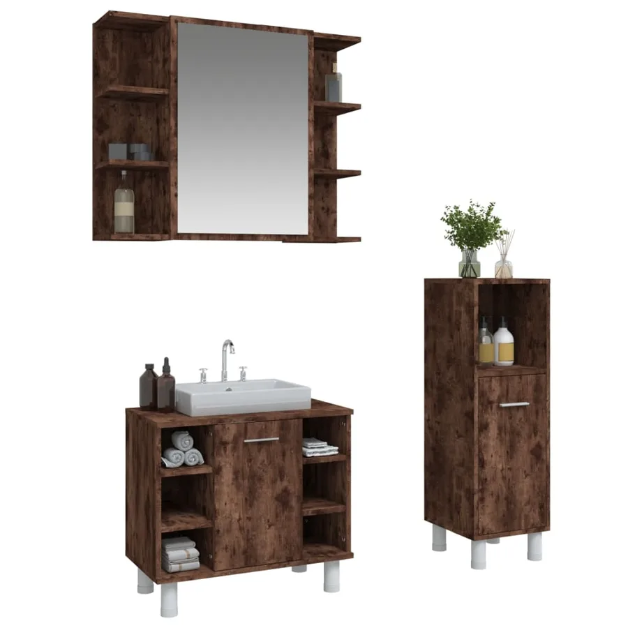 Ensemble d'armoires de salle de bain 3 pcs chêne fumé - 3