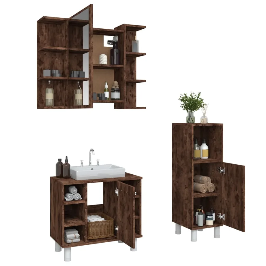 Ensemble d'armoires de salle de bain 3 pcs chêne fumé - 4
