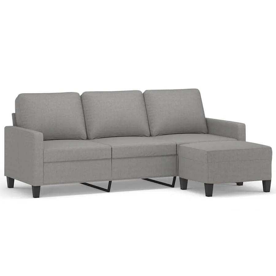 Canapé à 3 places avec repose-pieds Gris clair 180 cm Tissu - 2