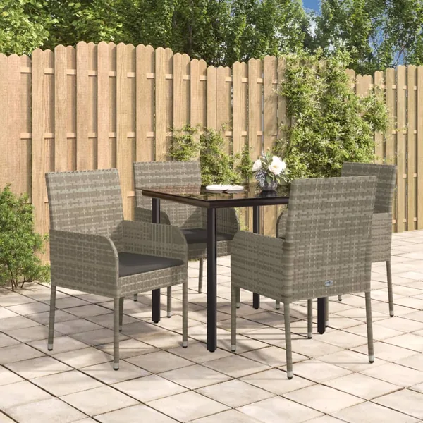 Ensemble à manger de jardin coussins 5 pcs noir et gris