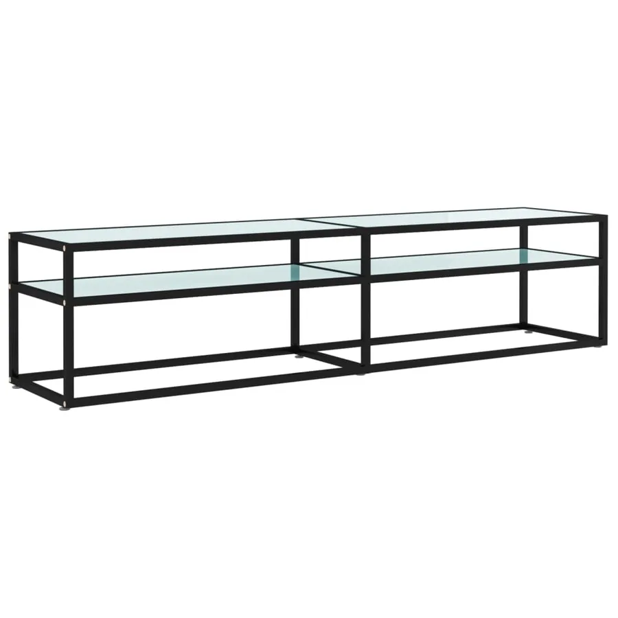 Meuble TV Marbre blanc 180x40x40,5 cm Verre trempé - 2