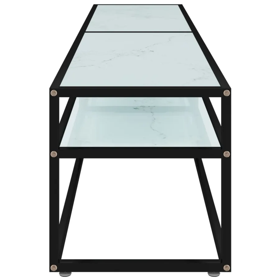 Meuble TV Marbre blanc 180x40x40,5 cm Verre trempé - 4