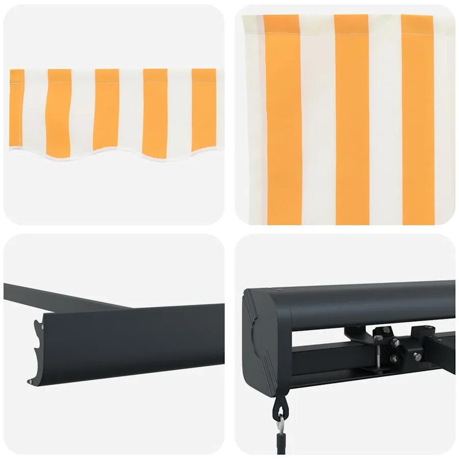 Auvent rétractable jaune et blanc 5x3 m tissu et aluminium - 12