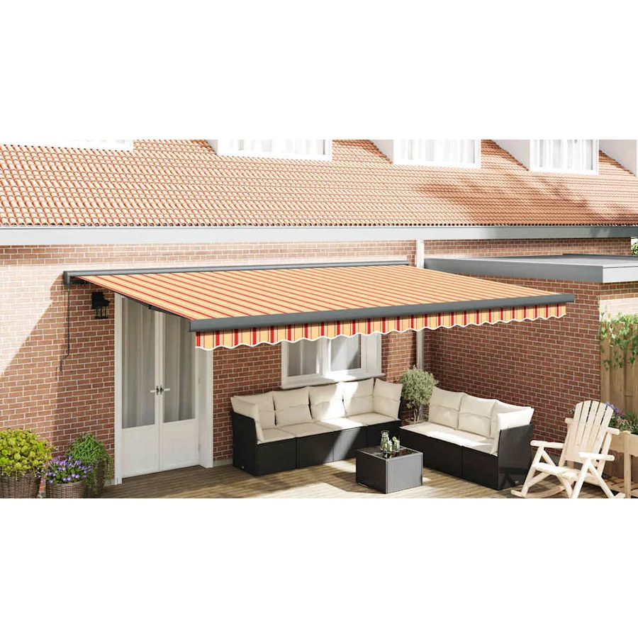Auvent rétractable jaune et blanc 5x3 m tissu et aluminium - 4