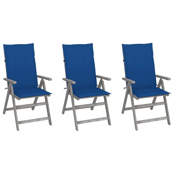 Chaises inclinables de jardin lot de 3 et coussins Bois acacia