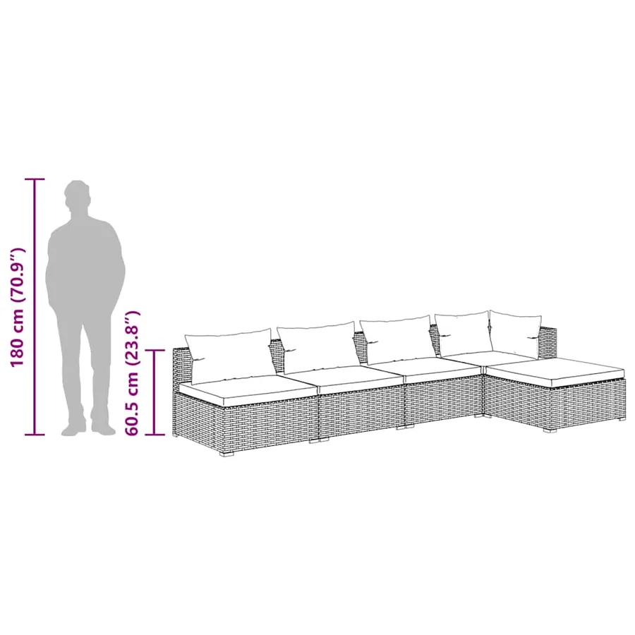 Salon de jardin 5 pcs avec coussins Résine tressée Noir - 10
