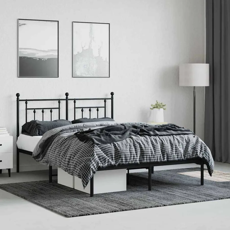 Cadre de lit métal sans matelas avec tête de lit noir 140x190cm - 4