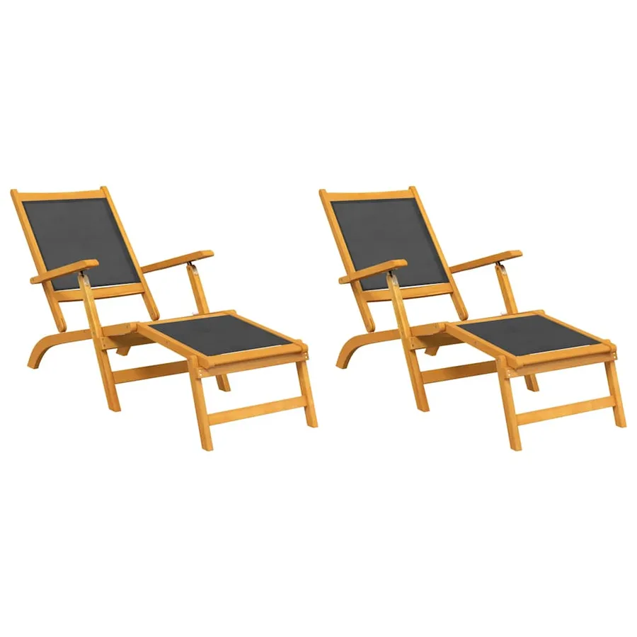 Chaises longues d'extérieur lot de 2 Acacia massif et textilène - 2