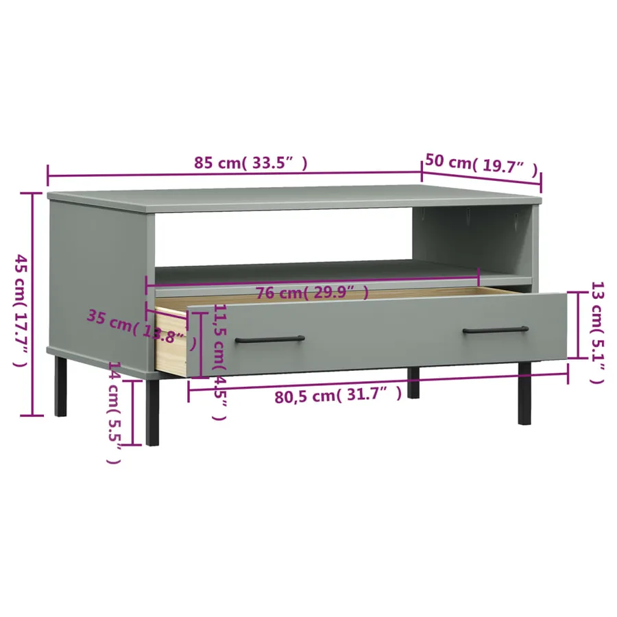 Table basse avec pieds en métal Gris 85x50x45 cm Bois OSLO - 8