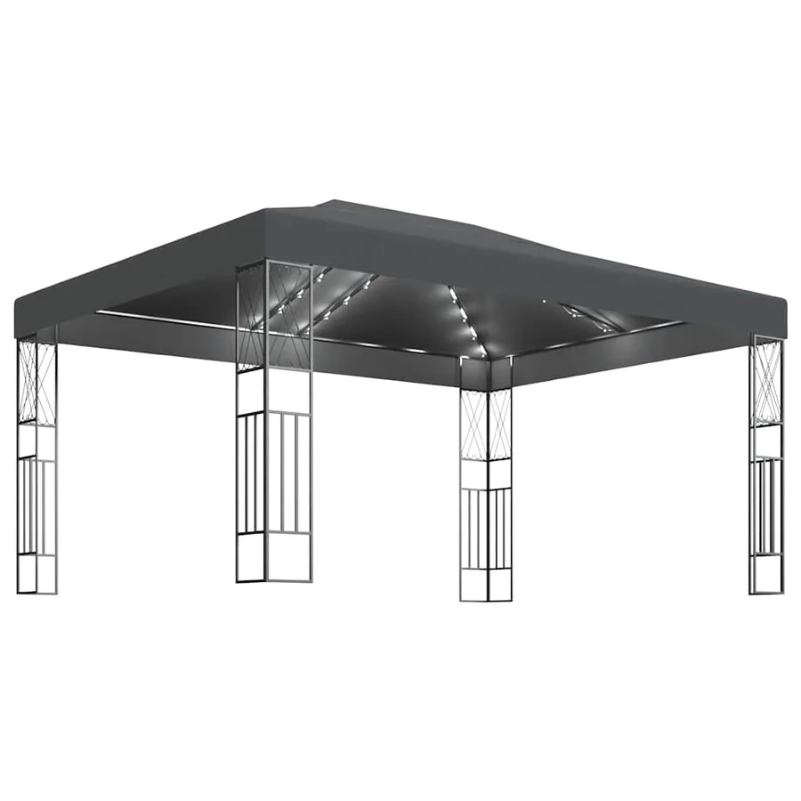 Tonnelle avec guirlande lumineuse à LED 3x4 m Anthracite Tissu - 2