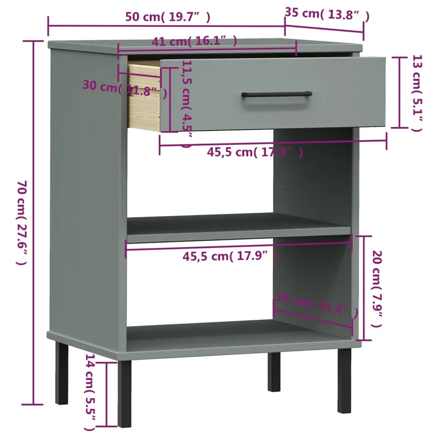 Armoire console avec pieds en métal Gris Bois pin massif OSLO - 8