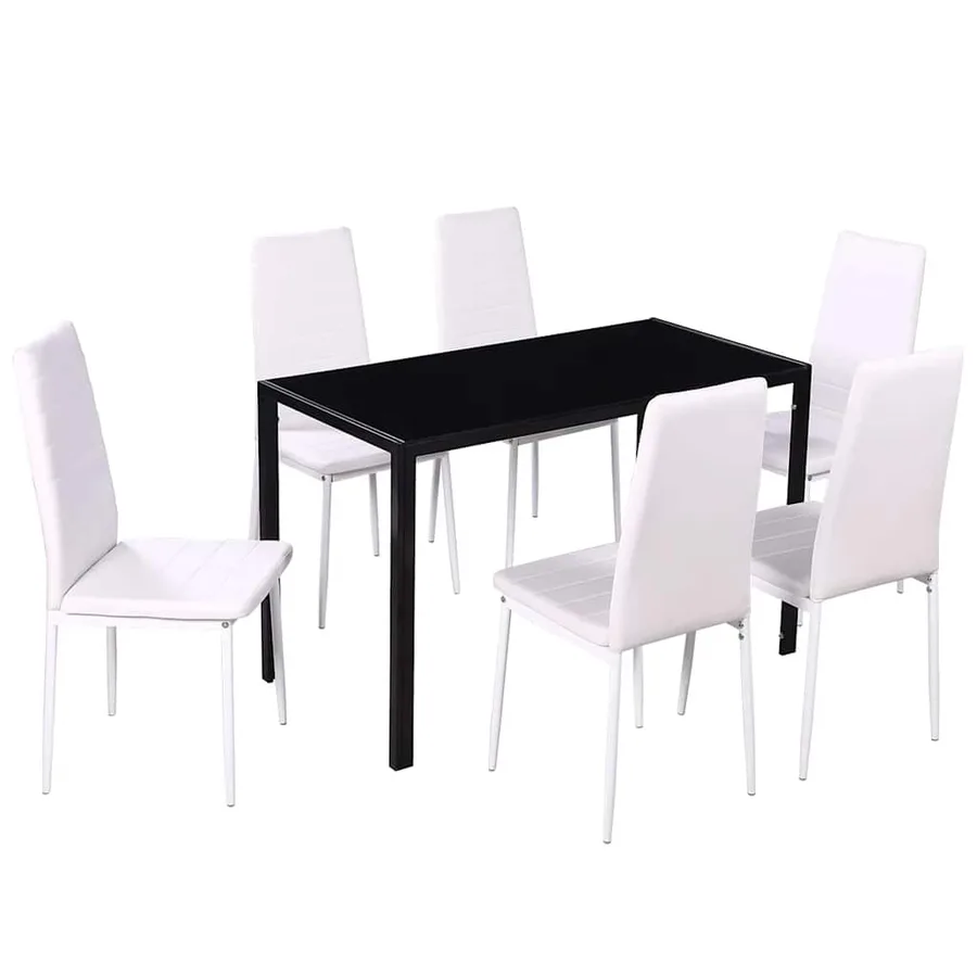 Ensemble de table à manger sept pièces noir et blanc - 2