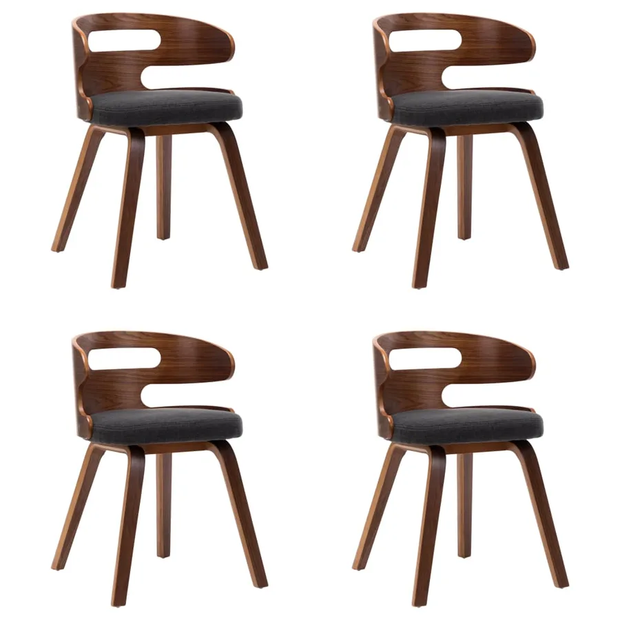 Chaises à manger lot de 4 gris foncé bois courbé et tissu - 2