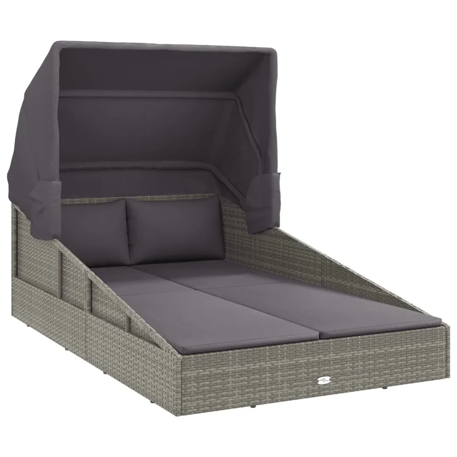 Transat avec toit pliable gris 200x114x128 cm résine tressée - 2