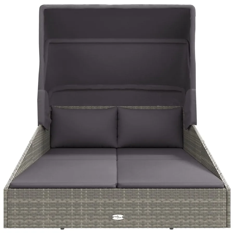 Transat avec toit pliable gris 200x114x128 cm résine tressée - 3