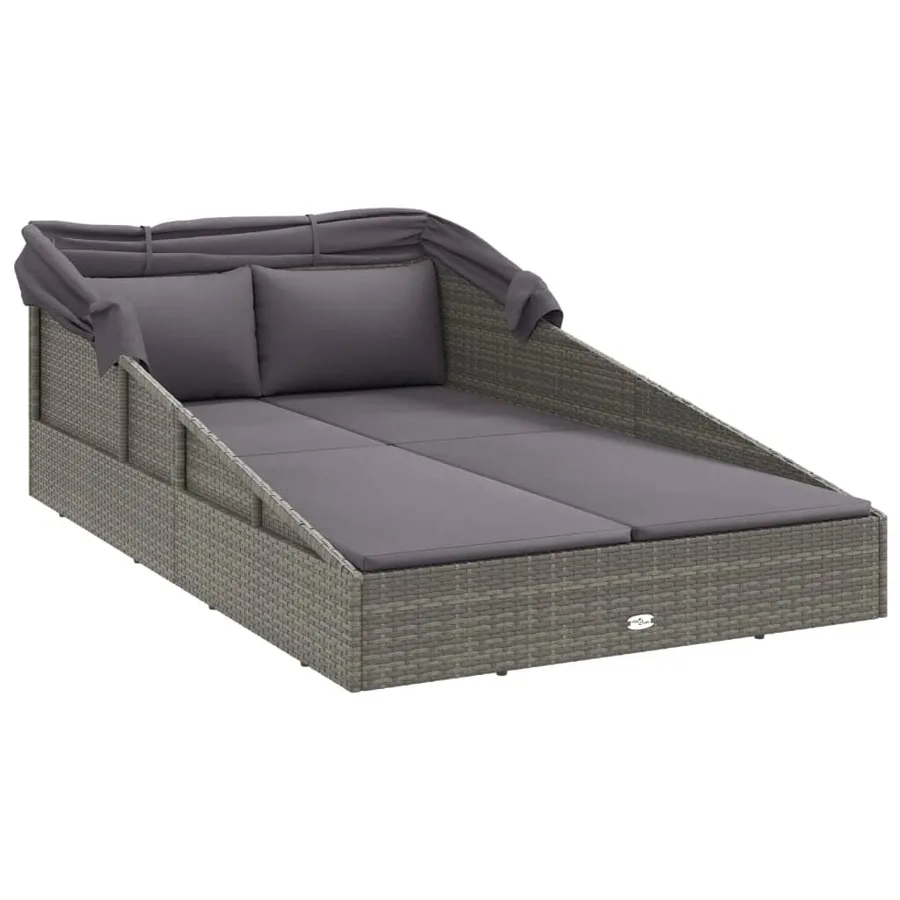 Transat avec toit pliable gris 200x114x128 cm résine tressée - 6