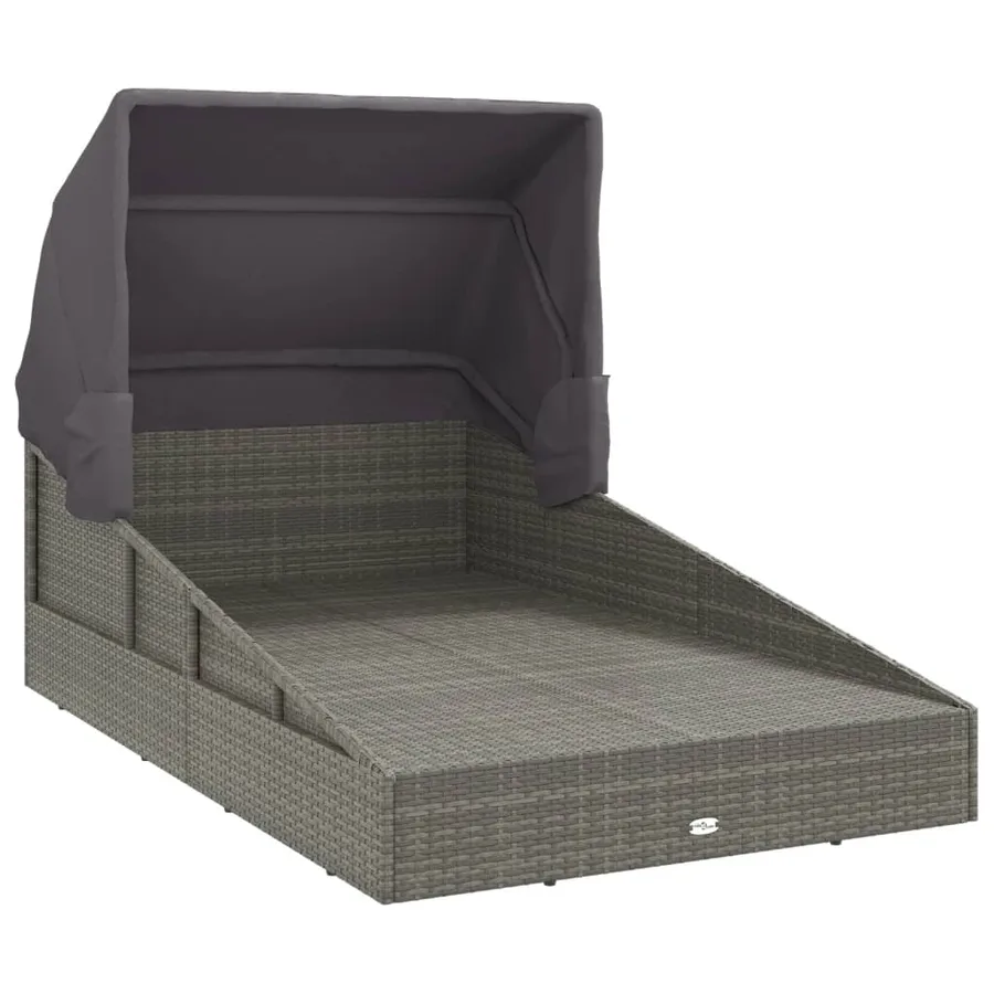 Transat avec toit pliable gris 200x114x128 cm résine tressée - 7