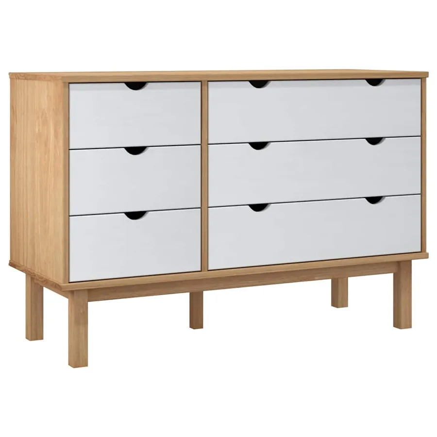Commode OTTA marron et blanc 111x43x73,5 cm bois de pin massif - 2