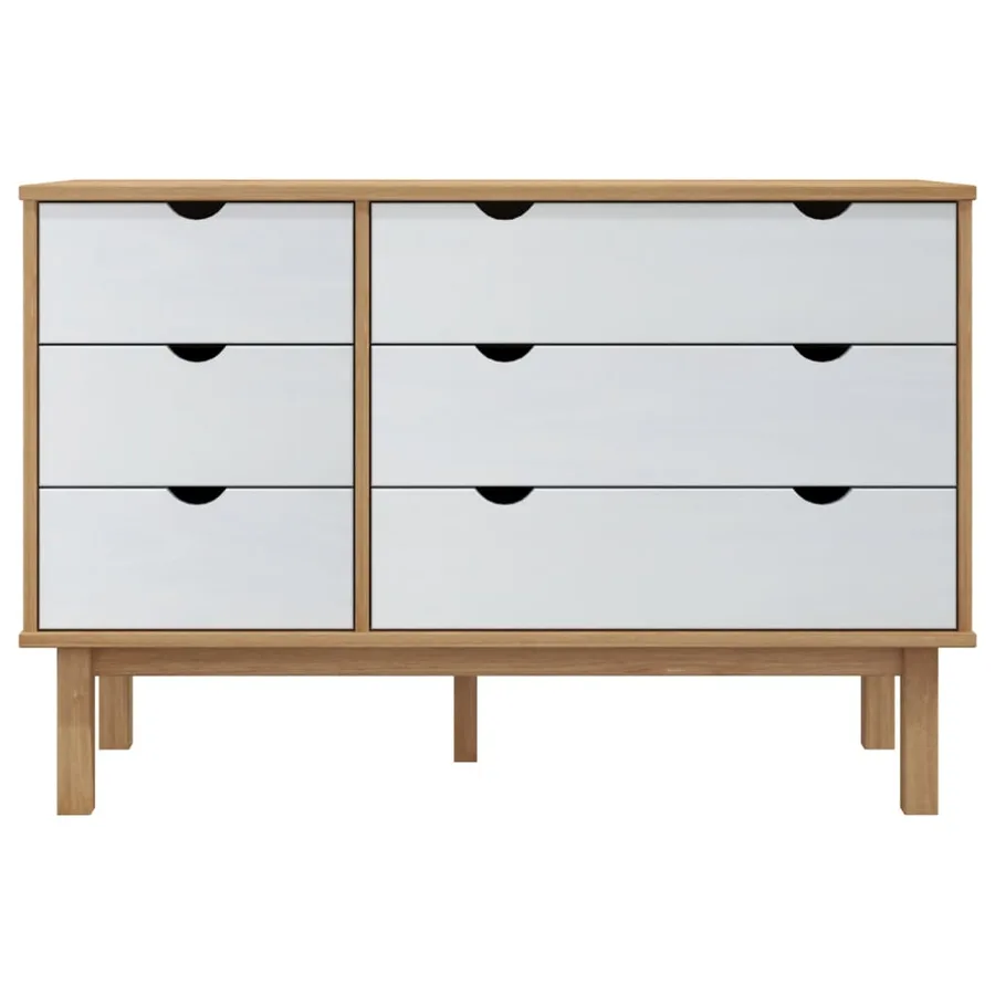 Commode OTTA marron et blanc 111x43x73,5 cm bois de pin massif - 3