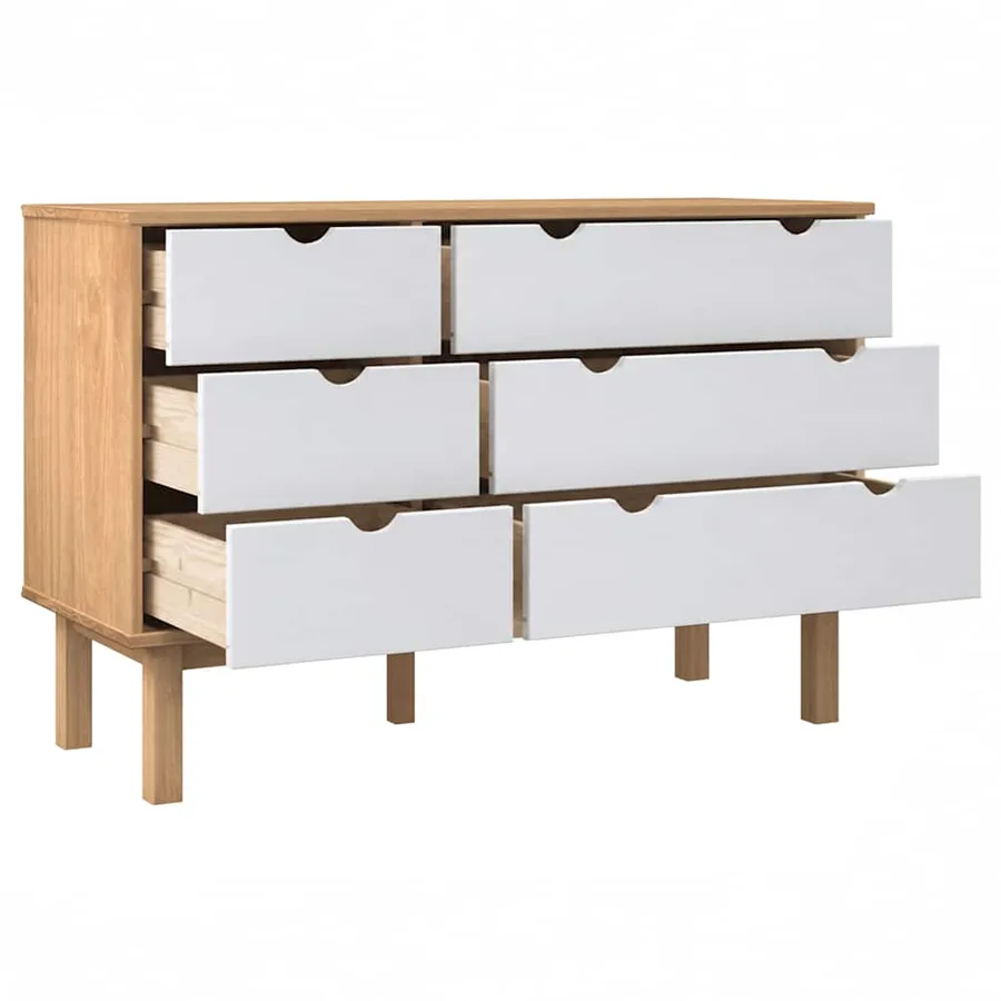 Commode OTTA marron et blanc 111x43x73,5 cm bois de pin massif - 4