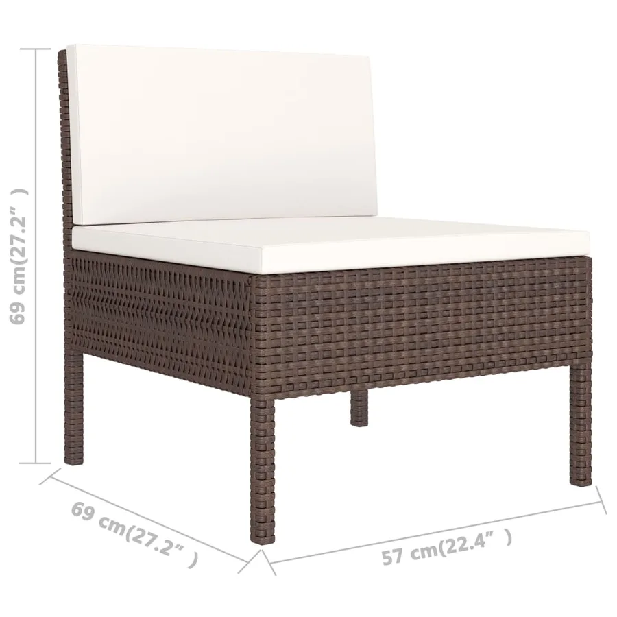 Chaises de jardin lot de 3 avec coussins Résine tressée Marron - 6