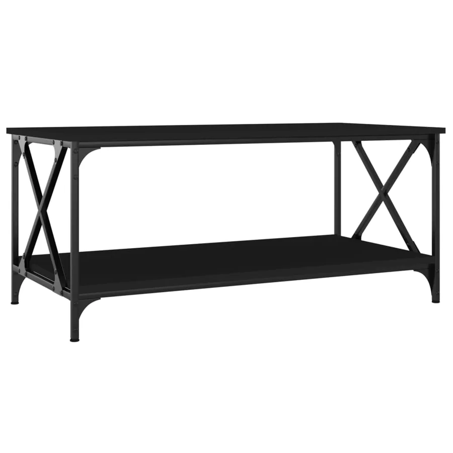 Table basse Noir 100x50x45 cm Bois d'ingénierie et fer - 2