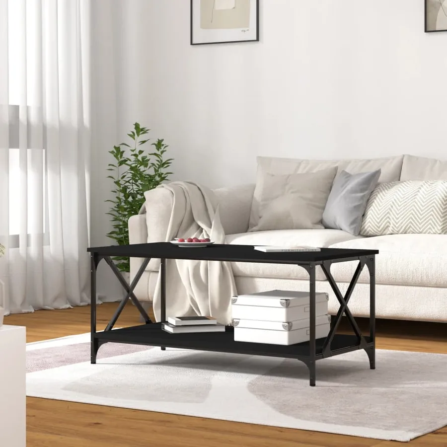 Table basse Noir 100x50x45 cm Bois d'ingénierie et fer - 3