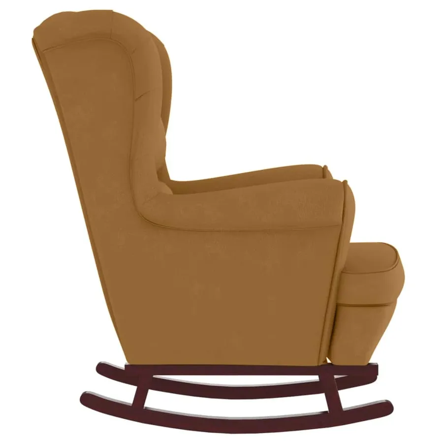 Fauteuil à bascule à oreilles en velours marron bois massif - 6
