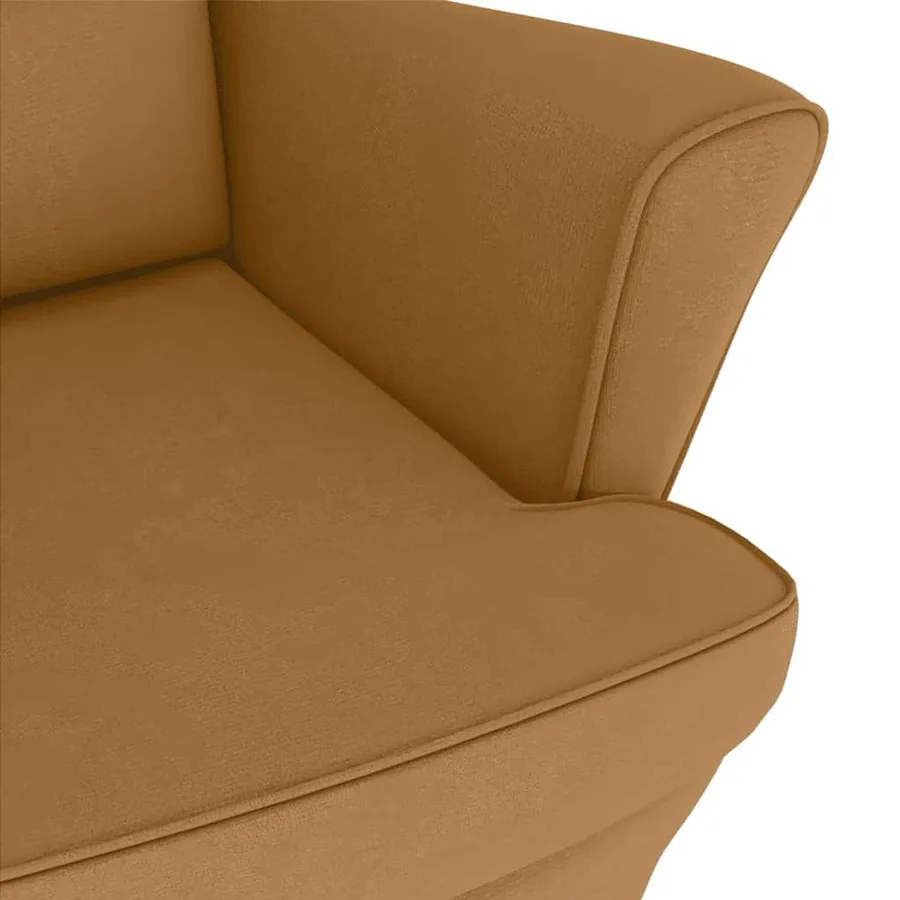Fauteuil à bascule à oreilles en velours marron bois massif - 8