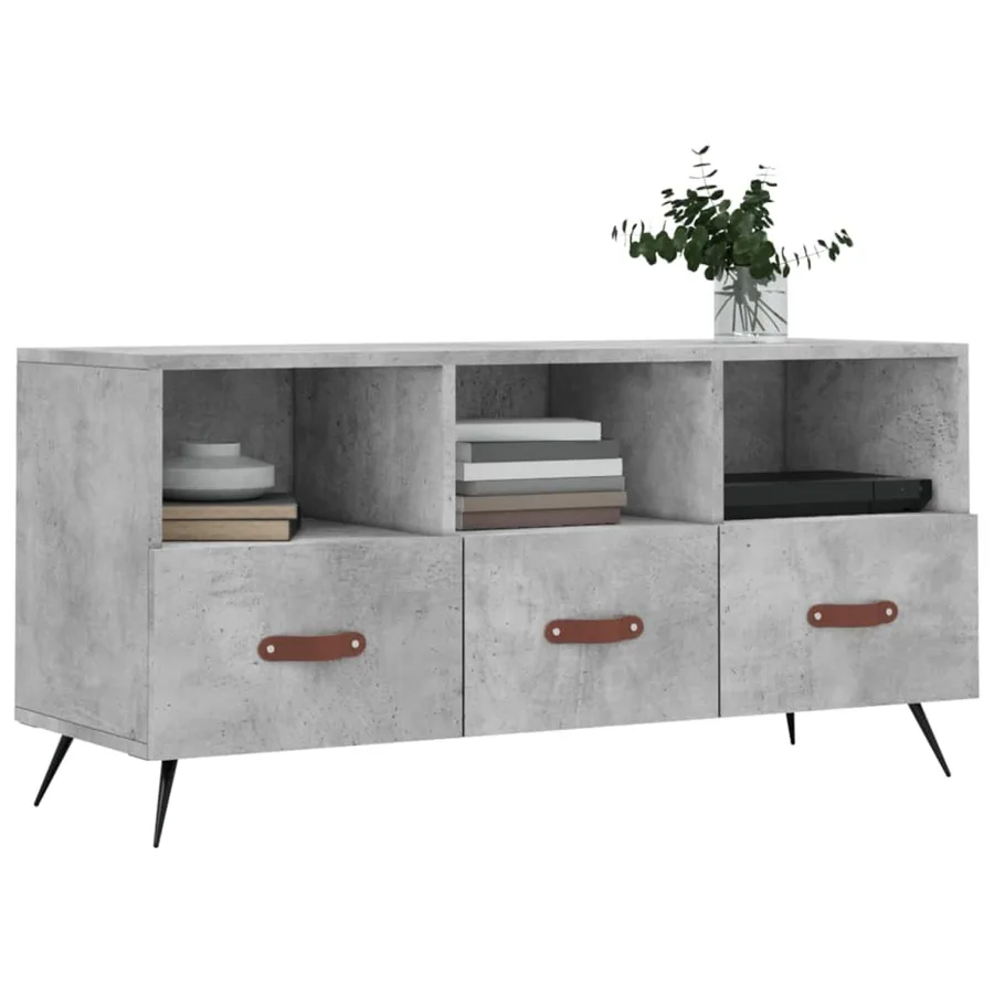 Meuble TV gris béton 102x36x50 cm bois d'ingénierie - 3
