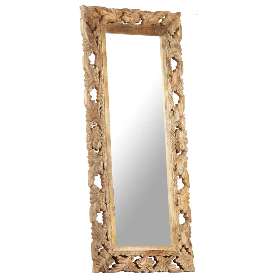 Miroir sculpté à la main Marron 110x50 cm Bois de manguier - 10