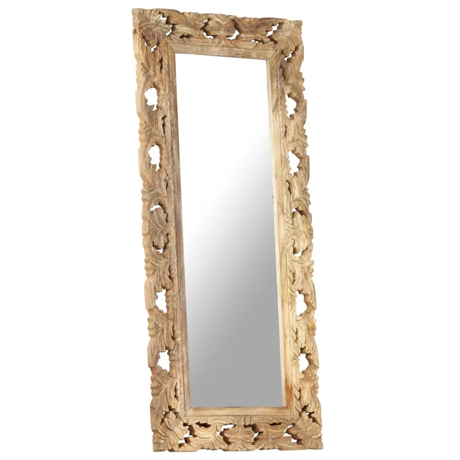Miroir sculpté à la main Marron 110x50 cm Bois de manguier - 2