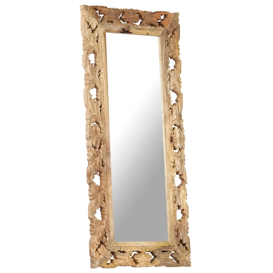 Miroir sculpté à la main Marron 110x50 cm Bois de manguier - 8